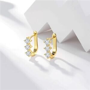 14K Gold Plated Cubic Zirconia Hoop Earrings for Women